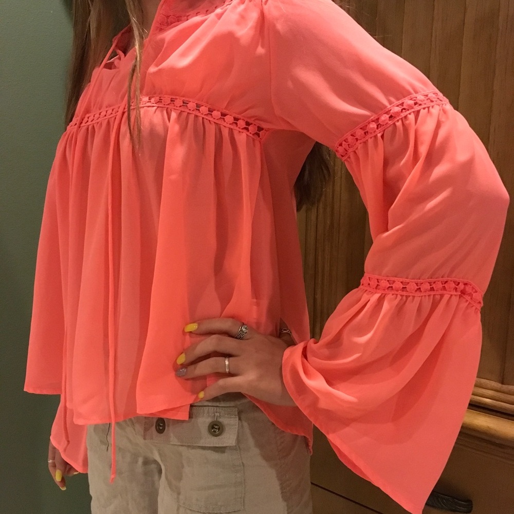Bright Orange/Pink Sheer Blouse